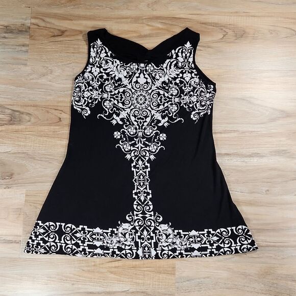 💜B.L.E.U. Black & White Print Tunic Sleeveless Blouse Small - Picture 1 of 10